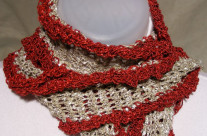 Beige and Burgundy Loose-weave Scarf