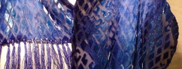 Rayon Velvet on Silk 9×54 Scarf in deep blues