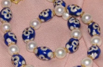 Medieval cross blue porcelain necklace with pearls