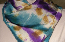 Silk Charmeuse Painted Scarf Turquoise Purple Gold 22 x 22