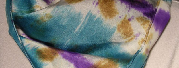 Silk Charmeuse Painted Scarf Turquoise Purple Gold 22 x 22