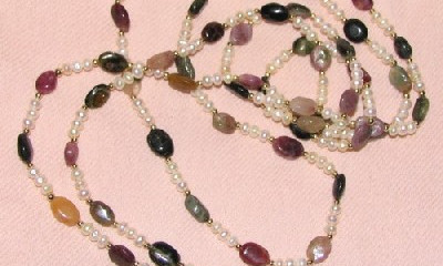 Pearls and Tourmaline Lariat Necklace